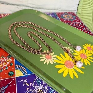 60s Rope Necklace with Faux Pearl